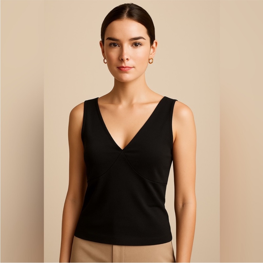 J Crew NWT Stretch Cotton Blend V-neck Top Size Small in Black